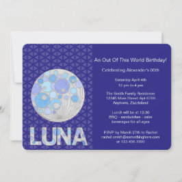 Invitación Z Luna friki azul y púrpura de la Luna Llena del