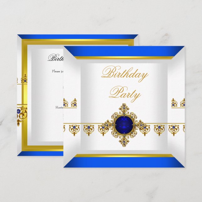 Invitación Zafiro Azul Real Joya de Cumpleaños 2 (Anverso / Reverso)