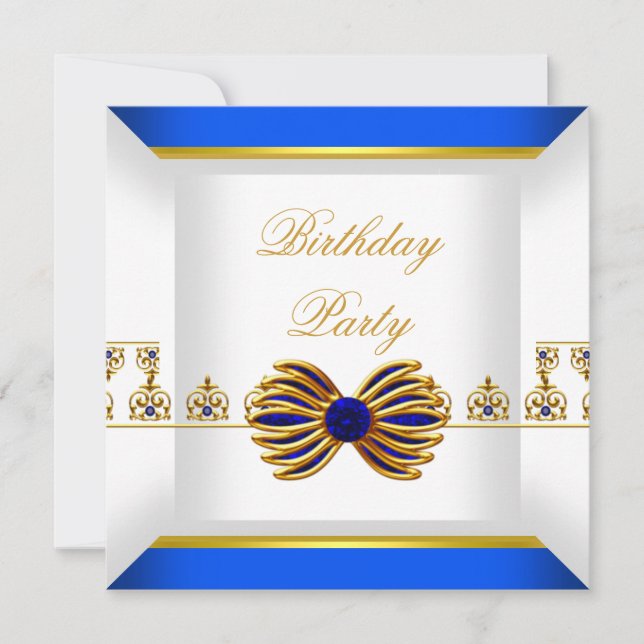 Invitación Zafiro Azul Real Joya de Cumpleaños en Oro (Anverso)