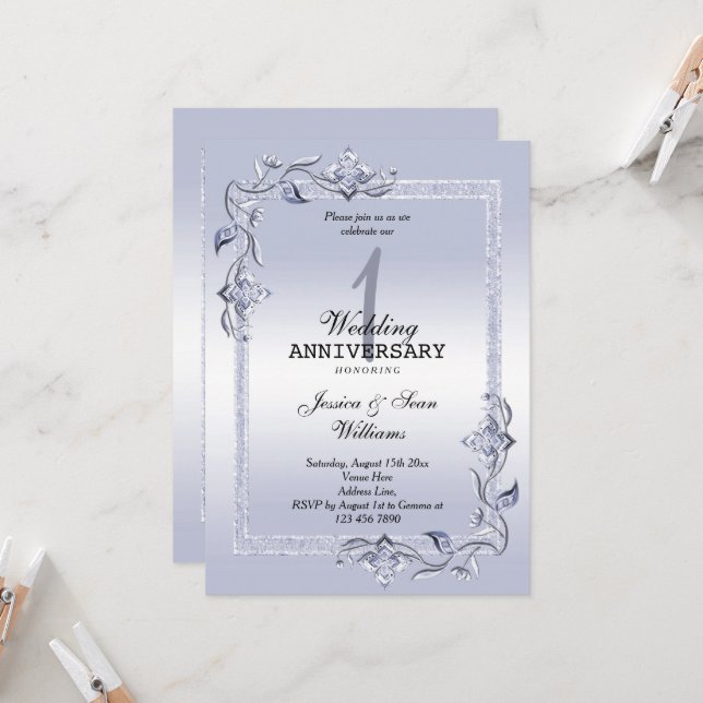 Invitación Zafiro Gema & Brillo &  1er Boda (Anverso/Reverso In Situ)