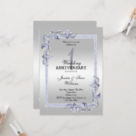 Invitación Zafiro Gema & Brillo & Plata 1er Bodas