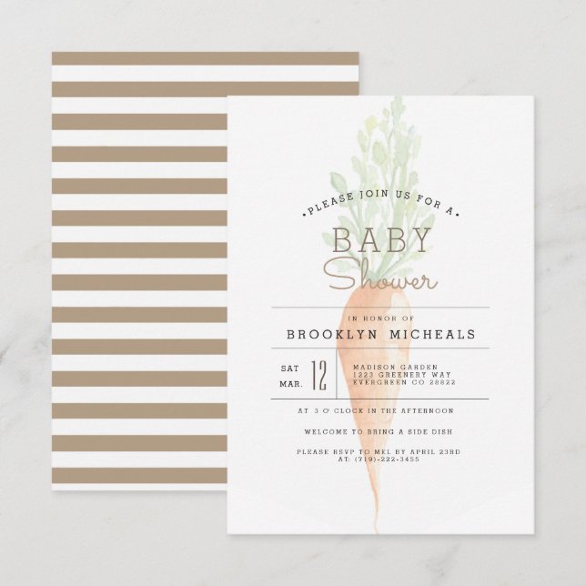 Invitación Zanahoria orgánica | Veggie | Baby Shower acuarela (Anverso / Reverso)