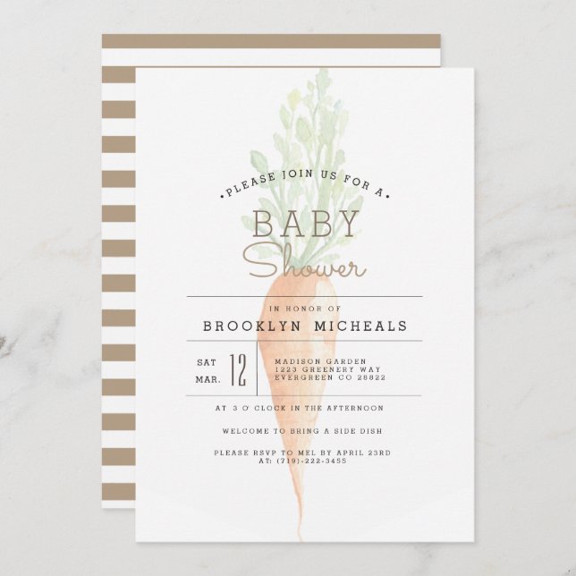 Invitación Zanahoria orgánica | Veggie | Baby Shower acuarela (Anverso / Reverso)