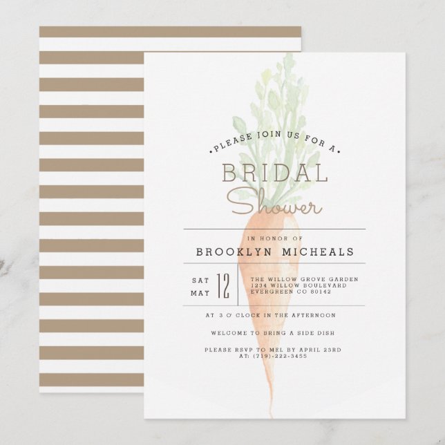 Invitación Zanahoria orgánica | Veggie | Ducha acuarela (Anverso / Reverso)