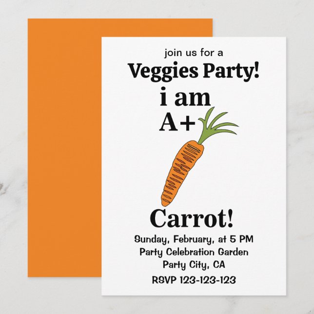 Invitación Zanahoria soy una zanja divertida (Anverso / Reverso)