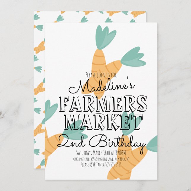 Invitación Zanahorias Verduras de Mercado de Granjeros de Ver (Anverso / Reverso)