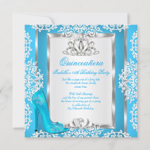 Invitación Zapatilla Azul Cenicienta Cumpleaños 15 Quinceañer