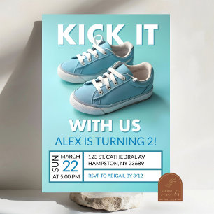 Invitación Zapatilla Azul Pastel Cumpleaños Niño 2 Años