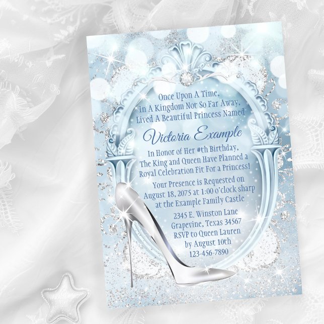 Invitación Zapatilla de cristal de Cenicienta Cumpleaños de c (You can change all of the wording and font style on this pretty any occasion invitation.)