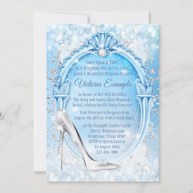 Invitación Zapatilla de cristal de Cenicienta Cumpleaños de c (Anverso)