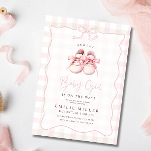 Invitación Zapatillas de bebé para ducha de niña con lazo de 