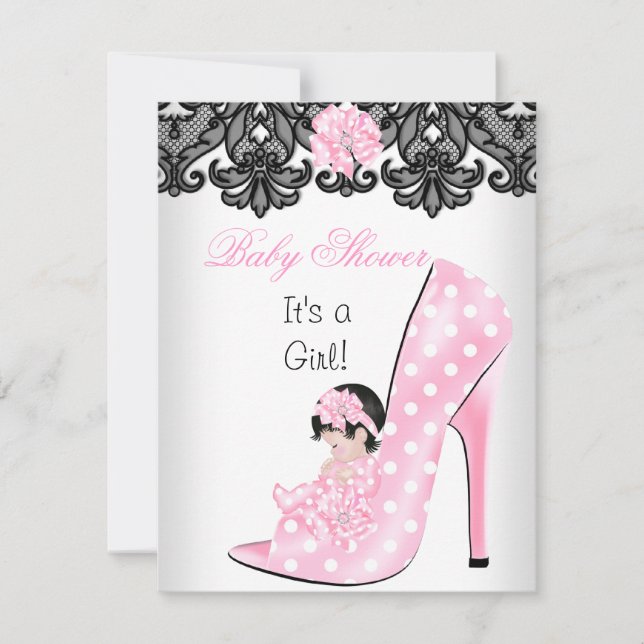 Invitación Zapatito de bebé rosa con encaje para ducha de beb (Anverso)