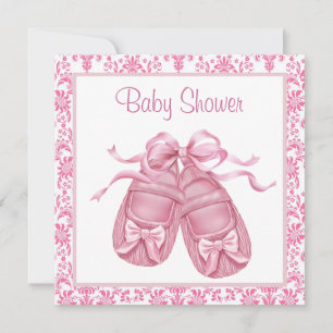 Invitación Zapatitos de raso de Damasco rosa para la ducha de
