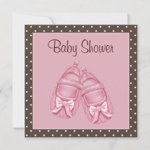 Invitación Zapatitos de raso rosa y marrón para baby shower d