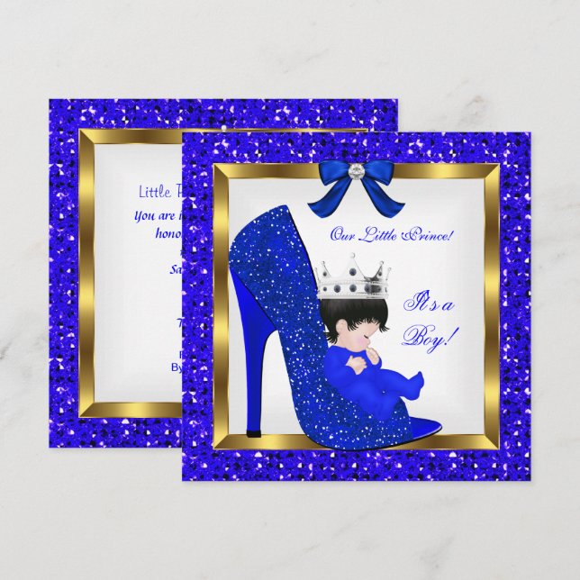 Invitación Zapato azul real de Baby Shower Boy Prince (Anverso / Reverso)