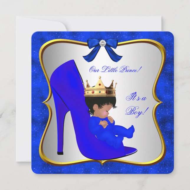 Invitación Zapato azul real de Baby Shower Cute Boy Prince (Anverso)