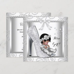 Invitación Zapato blanco gris Chica afroamericano de Baby Sho