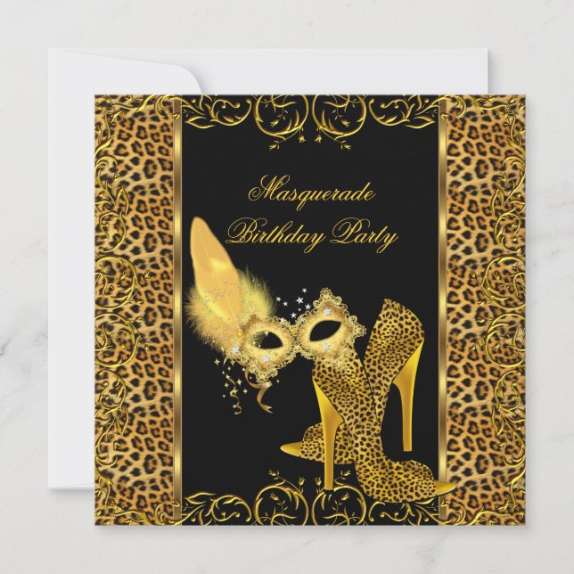 Invitación Zapato de alto talón de leopardo de oro Fiesta de  (Anverso)