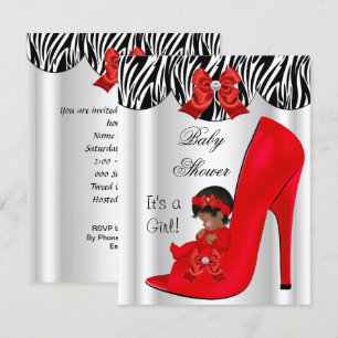 Invitación Zapato de bebé rojo, Chica afroamericano de Baby S