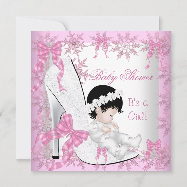 Invitación Zapato de copos de nieve rosados de Bonito Chica d (Anverso)