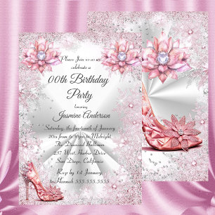 Invitación Zapato de fiesta de cumpleaños rosa plateado invie