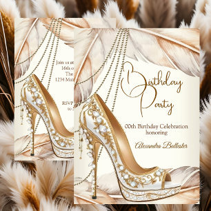 Invitación Zapato de tacón alto beige crema dorado para fiest