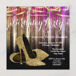 Invitación Zapato de Tacón Alto con Brillo Dorado Fiesta de C