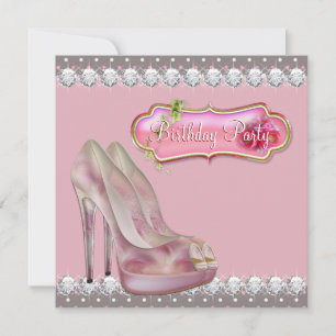 Invitación Zapato de tacón alto con diamantes rosa y marrón F