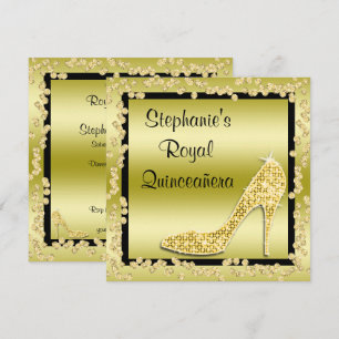 Invitación Zapato de Tacón Alto con Joya de Oro para Quinceañ