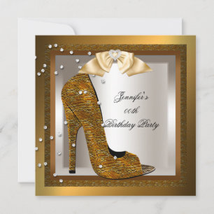 Invitación Zapato de tacón alto de crema dorada de bronce par