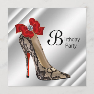 Invitación Zapato de tacón alto de cumpleaños rojo negro