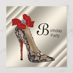 Invitación Zapato de tacón alto de cumpleaños rojo negro