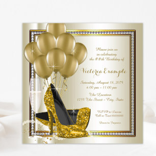Invitación Zapato de tacón alto de diamante de oro de marfil
