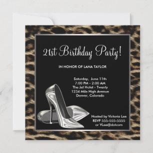 Invitación Zapato de tacón alto de leopardo Cumpleaños de muj