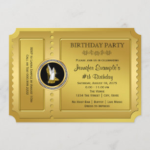 Invitación Zapato de tacón alto dorado Entrada dorada Fiesta