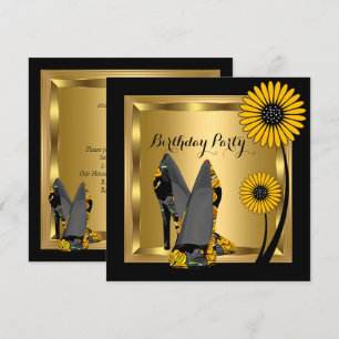 Invitación Zapato de Tacón Alto Floral Amarillo Negro Fiesta 