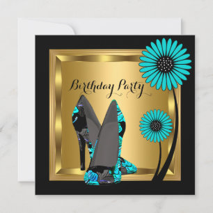 Invitación Zapato de Tacón Alto Floral Turquesa Cumpleaños Fi
