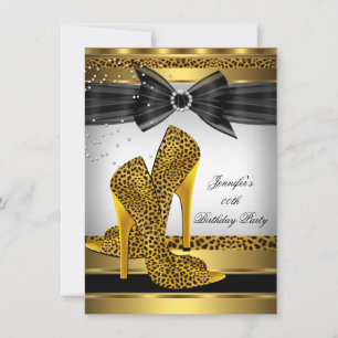 Invitación Zapato de Tacón Alto Leopardo Dorado Fiesta de Cum