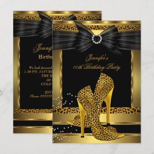 Invitación Zapato de Tacón Alto Leopardo Dorado Fiesta de Cum