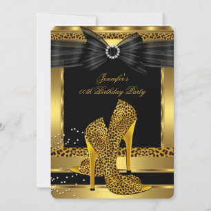 Invitación Zapato de Tacón Alto Leopardo Dorado Fiesta de Cum