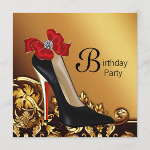 Invitación Zapato de tacón alto rojo negro Cumpleaños Fiesta