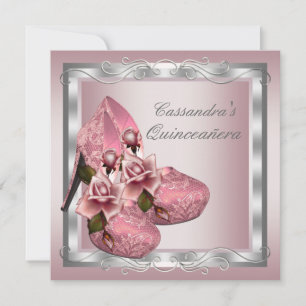 Invitación Zapato de Tacón Alto Rosa Quinceanera