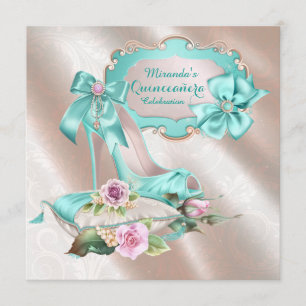 Invitación Zapato de tacón rosa y Verde azulado de Rubor Quin