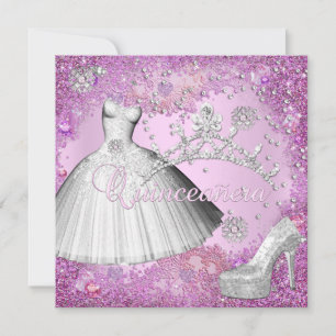 Invitación Zapato de vestido de tiara rosa para fiesta de qui