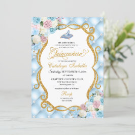 Invitación Zapato de vidrio azul y rosa de Cenicienta Quincea