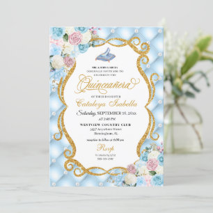Invitación Zapato de vidrio azul y rosa de Cenicienta Quincea