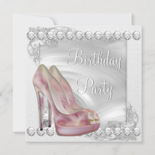 Invitación Zapato Elegante de Tacón Alto Rosa Cumpleaños Fies