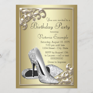 Invitación Zapato Elegante Marfil Dorado de Mujer Fiesta de C