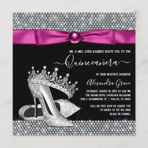 Invitación Zapato magenta Quinceanera de la tiara del