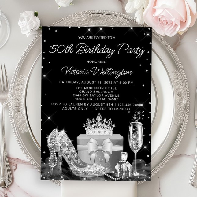 Invitación Zapato negro de plata de mujer para cumpleaños de  (Subido por el creador)
